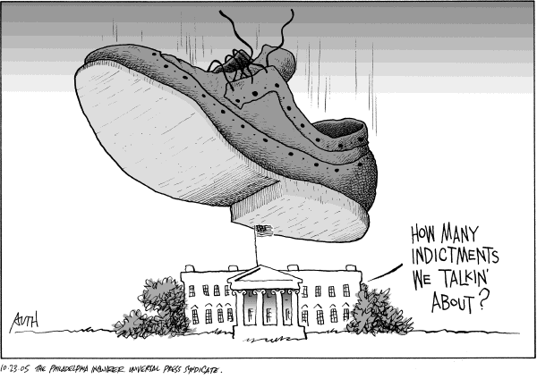 Political cartoon on White House Braces for Indictments by Tony Auth, Philadelphia Inquirer