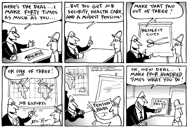 Political cartoon on Business Climate Improves by Joel Pett, Lexington Observer