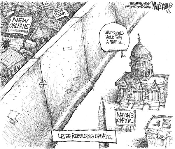 Political cartoon on Rebuilding Continues in New Orleans by Matt Davies, Journal News