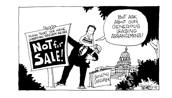 Editorial Cartoon by Signe Wilkinson, Philadelphia Daily News on Lobby Reform Complete