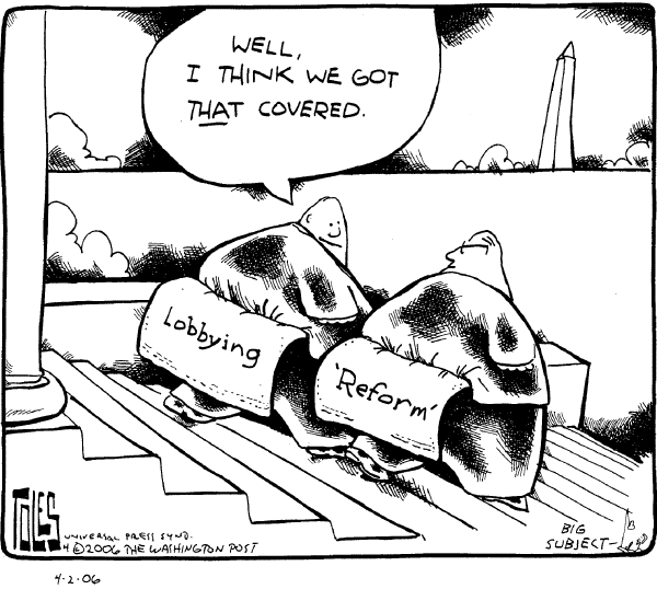 Editorial Cartoon by Tom Toles, Washington Post on Lobby Reform Complete
