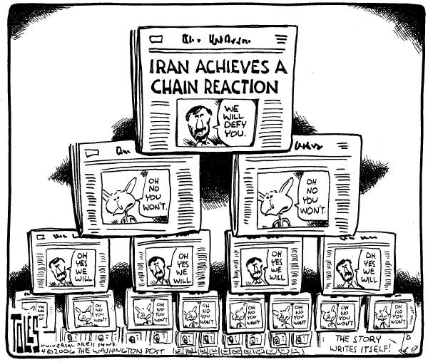 Editorial Cartoon by Tom Toles, Washington Post on Iran Claims Entry Into Nuclear Club