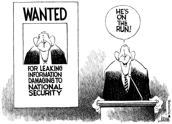 Editorial Cartoon by Don Wright, Palm Beach Post on Leak Was for Good of Nation, Bush Says