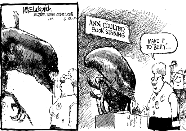 Editorial Cartoon by Mike Luckovich, Atlanta Journal-Constitution on Coulter Criticizes 9/11 Widows