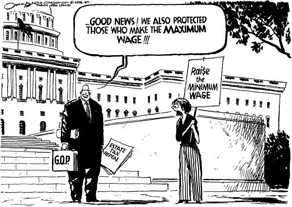 Editorial Cartoon by Jack Ohman, The Oregonian on Minimum Wage Tied to Estate Tax