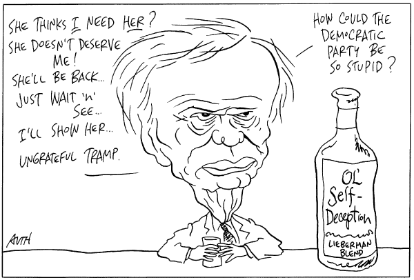 Editorial Cartoon by Tony Auth, Philadelphia Inquirer on Lamont Defeats Lieberman