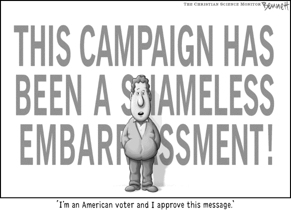 Editorial Cartoon by Clay Bennett, Christian Science Monitor on Voters Weigh Options