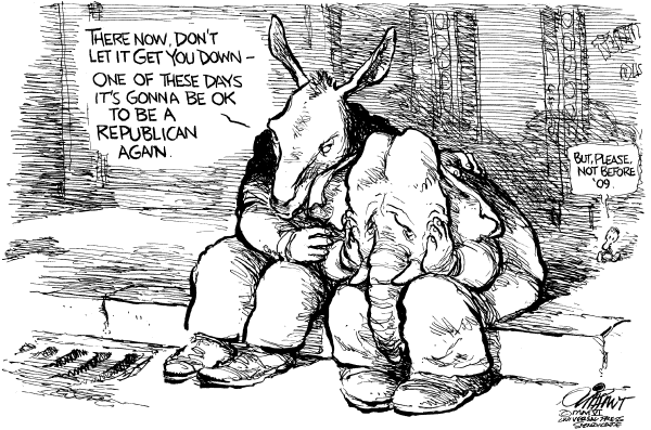 Editorial Cartoon by Pat Oliphant, Universal Press Syndicate on Democrats Take House and Senate