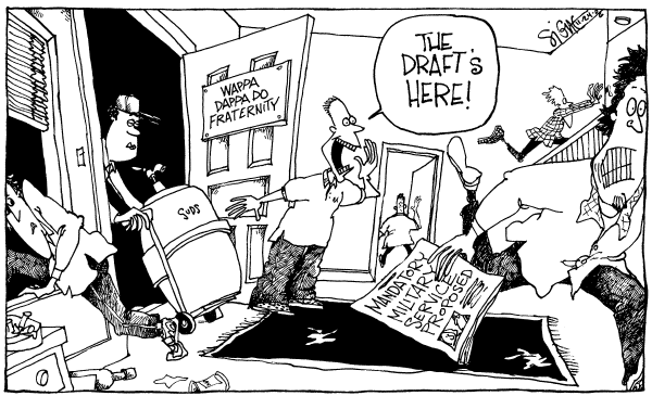 Editorial Cartoon by Signe Wilkinson, Philadelphia Daily News on Rangel Promotes Military Draft