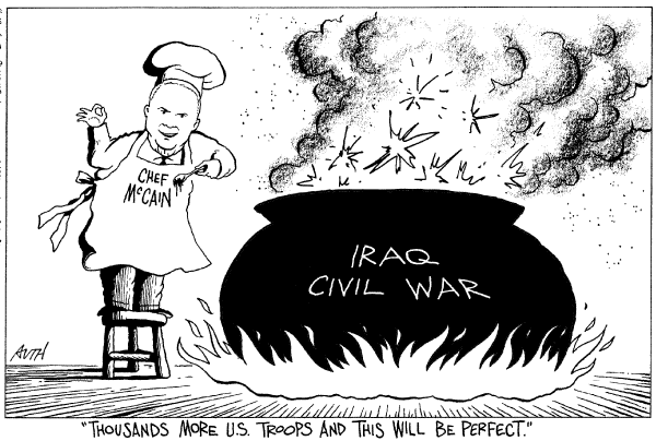Editorial Cartoon by Tony Auth, Philadelphia Inquirer on McCain Proposes New Iraq Strategy