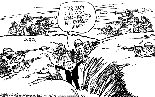 Editorial Cartoon by Mike Keefe, Denver Post on Bush: Iraq War Not Civil