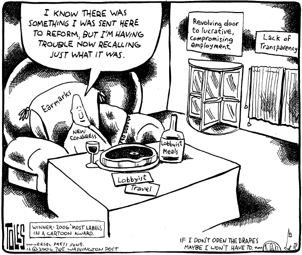 Editorial Cartoon by Tom Toles, Washington Post on Democrats Assume Power