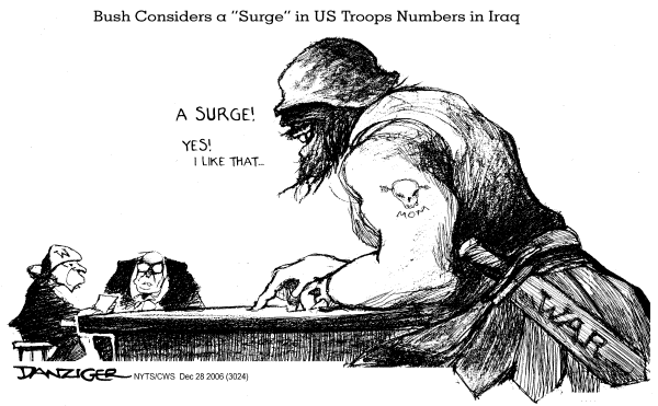 Editorial Cartoon by Jeff Danziger, CWS/CartoonArts Intl. on Iraq Troop Increase Imminent