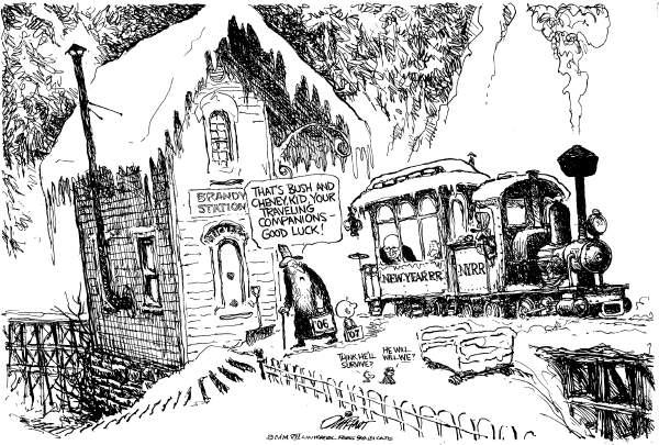 Editorial Cartoon by Pat Oliphant, Universal Press Syndicate on New Year Rings In