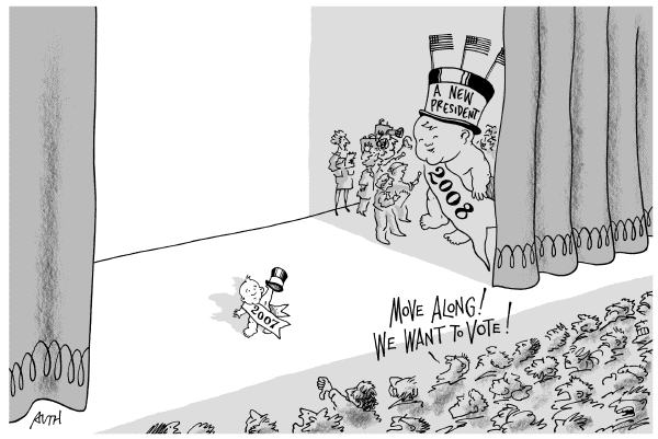 Editorial Cartoon by Tony Auth, Philadelphia Inquirer on New Year Rings In