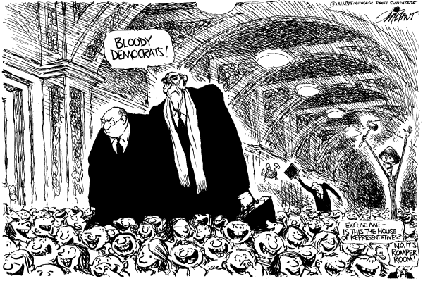 Editorial Cartoon by Pat Oliphant, Universal Press Syndicate on Bi-partisanship Era Begins
