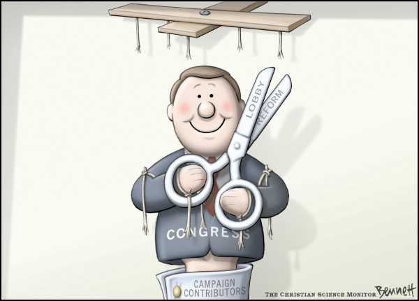 Editorial Cartoon by Clay Bennett, Christian Science Monitor on Bi-partisanship Era Begins