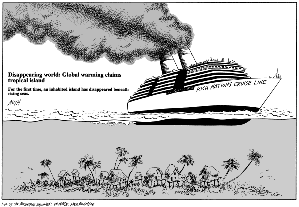 Editorial Cartoon by Tony Auth, Philadelphia Inquirer on Global Warming Policy Unveiled