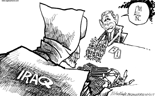 Editorial Cartoon by Mike Keefe, Denver Post on Bush Calls for Escalation