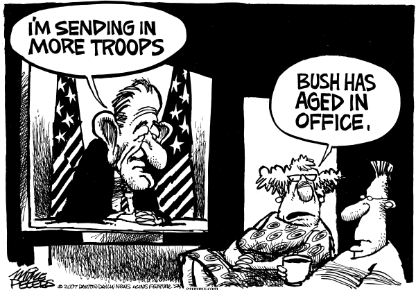 Editorial Cartoon by Mike Peters, Dayton Daily News on Bush Calls for Escalation