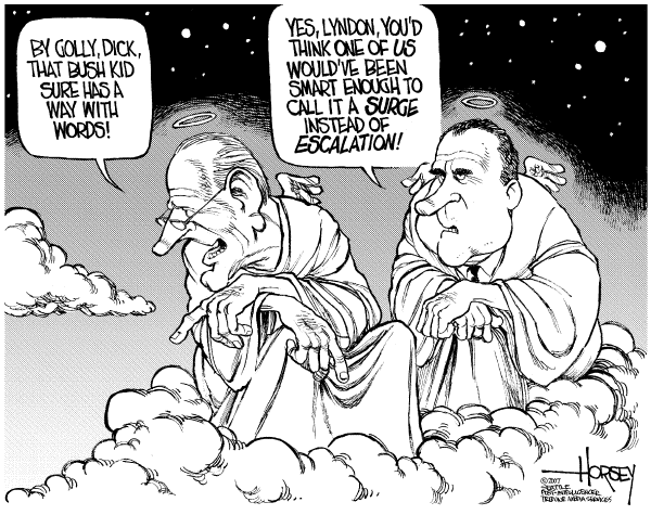 Editorial Cartoon by David Horsey, Seattle Post-Intelligencer on Bush Calls for Escalation