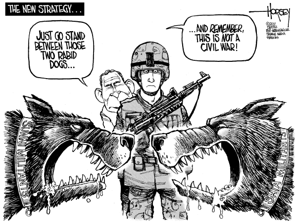 Editorial Cartoon by David Horsey, Seattle Post-Intelligencer on Bush Calls for Escalation