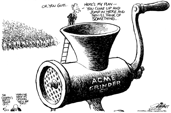 Editorial Cartoon by Pat Oliphant, Universal Press Syndicate on Bush Calls for Escalation