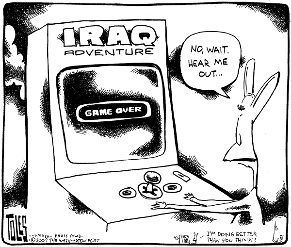 Editorial Cartoon by Tom Toles, Washington Post on Bush Calls for Escalation