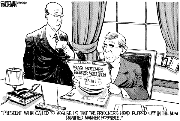 Editorial Cartoon by Drew Sheneman, Newark Star Ledger on Iraqi Government Doing More