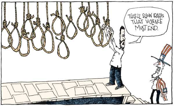 Editorial Cartoon by Signe Wilkinson, Philadelphia Daily News on Iraqi Government Doing More