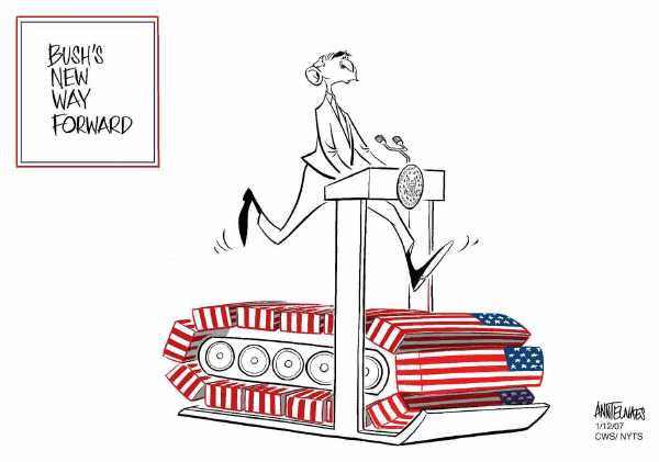 Editorial Cartoon by Ann Telnaes, CWS/CartoonArts Intl. on Bush Plan Unites Nation