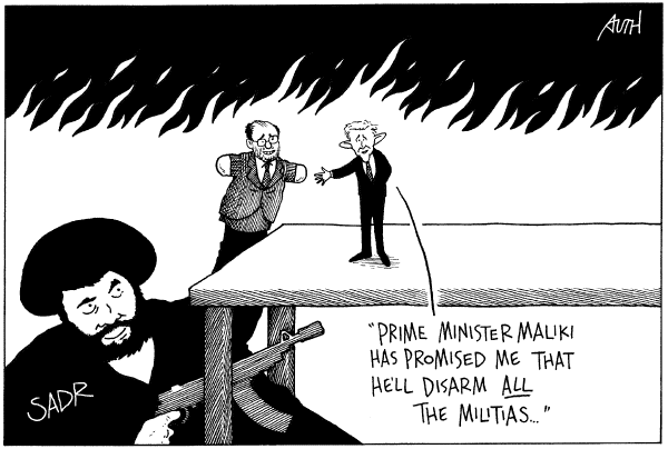 Editorial Cartoon by Tony Auth, Philadelphia Inquirer on Bush Plan Unites Nation