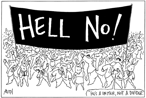 Editorial Cartoon by Tony Auth, Philadelphia Inquirer on Bush Plan Unites Nation