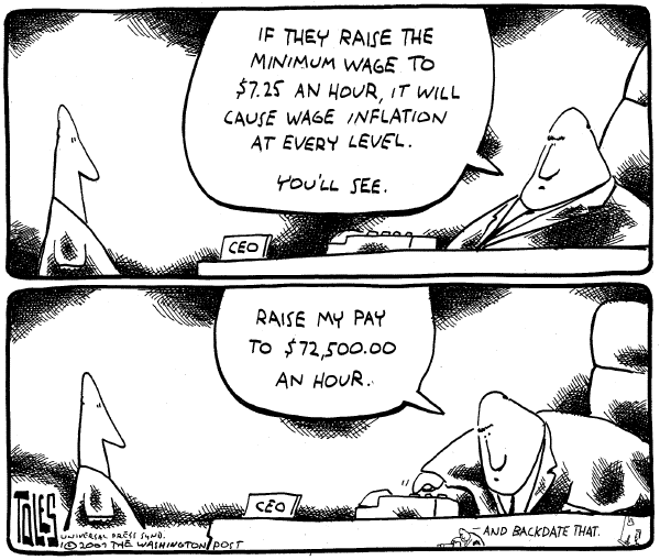 Editorial Cartoon by Tom Toles, Washington Post on Congress Votes Minimum Wage Rise
