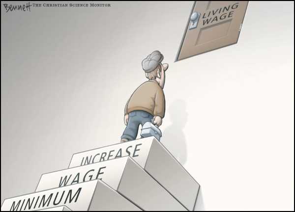 Editorial Cartoon by Clay Bennett, Christian Science Monitor on Congress Votes Minimum Wage Rise