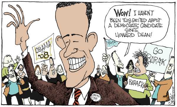 Editorial Cartoon by Signe Wilkinson, Philadelphia Daily News on Obama, Clinton Declare