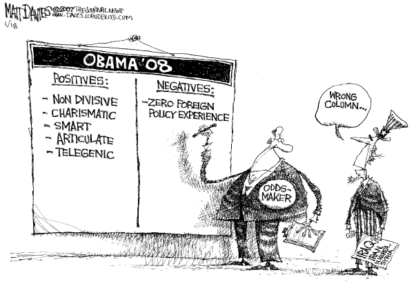 Editorial Cartoon by Mike Luckovich, Atlanta Journal-Constitution on Obama, Clinton Declare