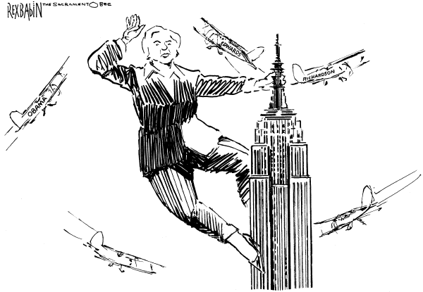 Editorial Cartoon by Rex Babin, Sacramento Bee on Obama, Clinton Declare