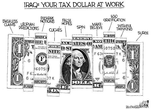 Editorial Cartoon by Don Wright, Palm Beach Post on Surge Begins in Iraq