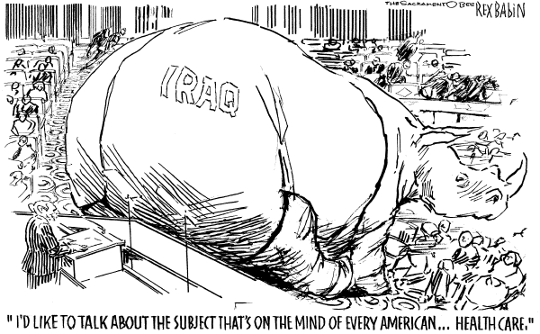 Editorial Cartoon by Rex Babin, Sacramento Bee on Union Strong, Bush Says