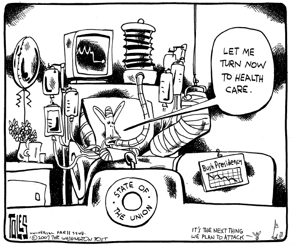 Editorial Cartoon by Tom Toles, Washington Post on Union Strong, Bush Says