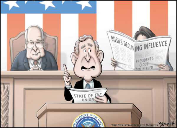Editorial Cartoon by Clay Bennett, Christian Science Monitor on Union Strong, Bush Says