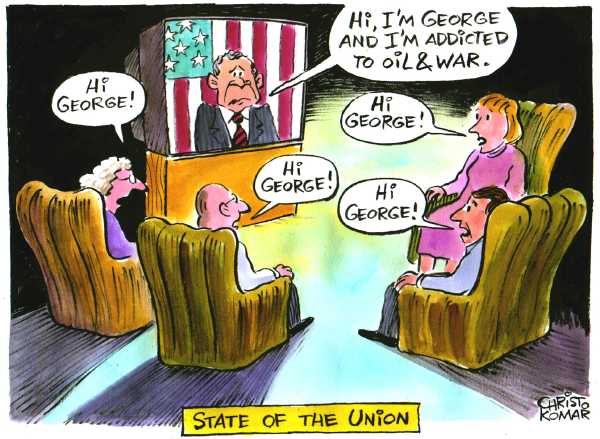 Editorial Cartoon by Christo Komarnitski, Sega, Sofia, Bulgaria on Union Strong, Bush Says
