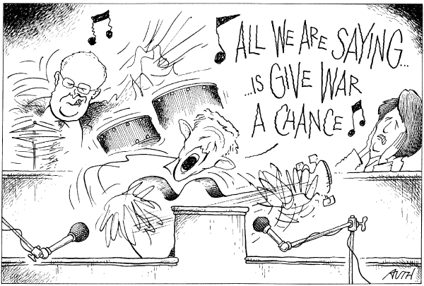 Editorial Cartoon by Tony Auth, Philadelphia Inquirer on Union Strong, Bush Says