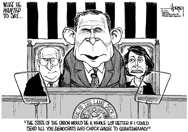Editorial Cartoon by David Horsey, Seattle Post-Intelligencer on Union Strong, Bush Says