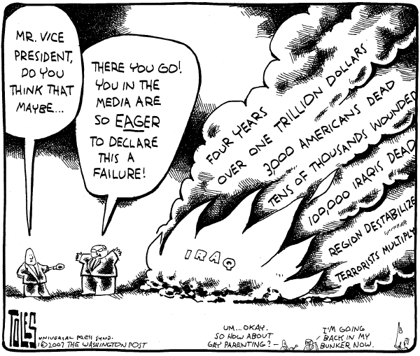 Editorial Cartoon by Tom Toles, Washington Post on Cheney Stays the Course