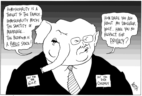 Editorial Cartoon by Tony Auth, Philadelphia Inquirer on Cheney Stays the Course