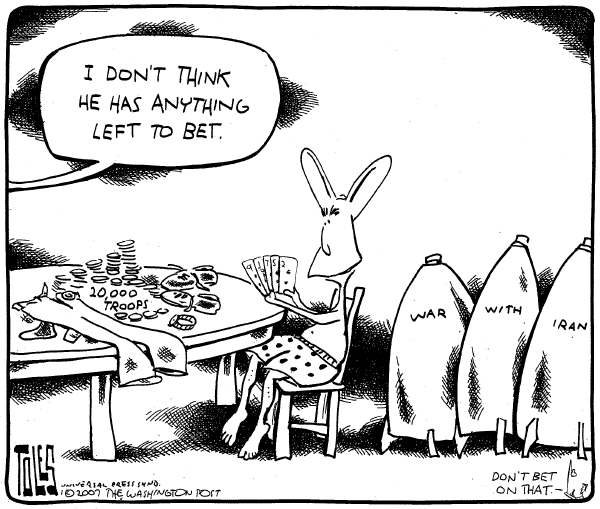 Editorial Cartoon by Tom Toles, Washington Post on Bush Warns Iran