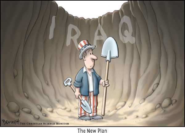 Editorial Cartoon by Clay Bennett, Christian Science Monitor on Congress, Bush Clash on Iraq