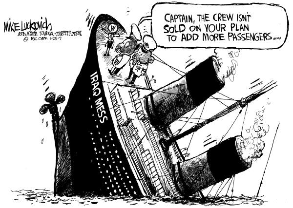 Editorial Cartoon by Mike Luckovich, Atlanta Journal-Constitution on Congress, Bush Clash on Iraq